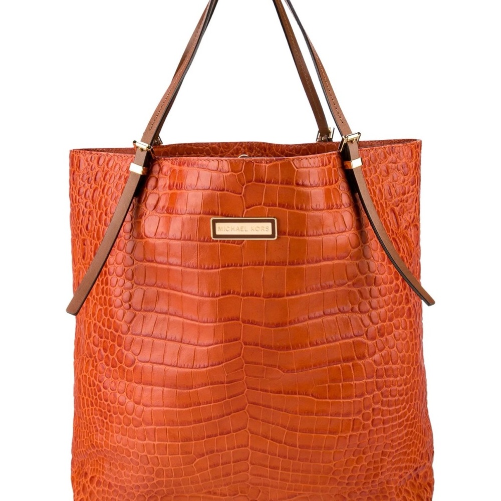 Michael Kors Collection Croc-Embossed Leather Tote in Burnt Orange